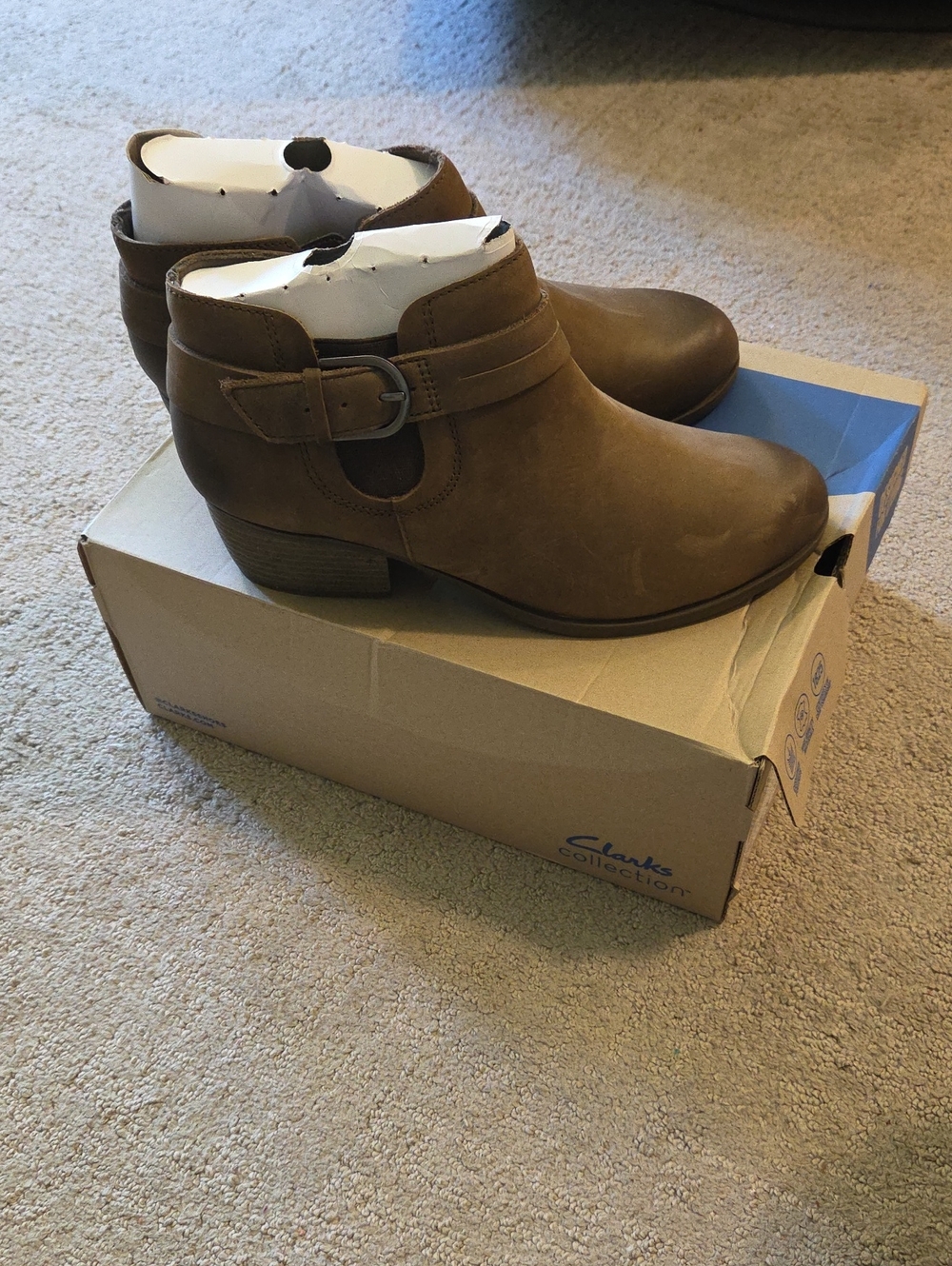 Clarks Brown Leather Ankle Booties with Buckle Detail